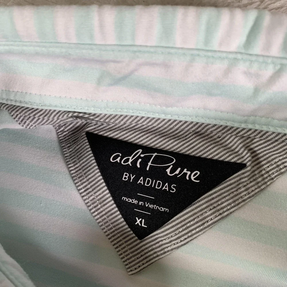 Adidas AdiPure Polo Shirt Mens XL Mint Green White Stripe Golf Performance‎